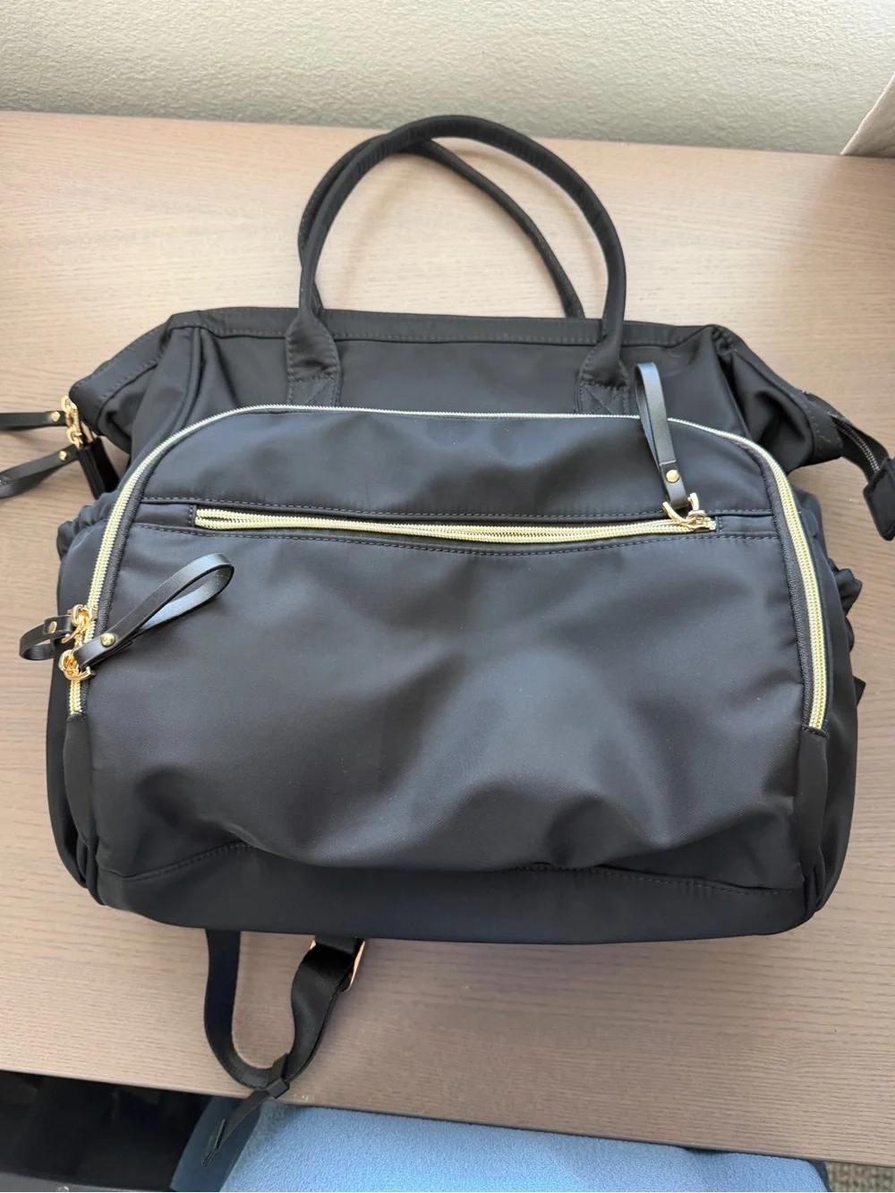 Black Women's Baby Bag Tote with Gold Hardware